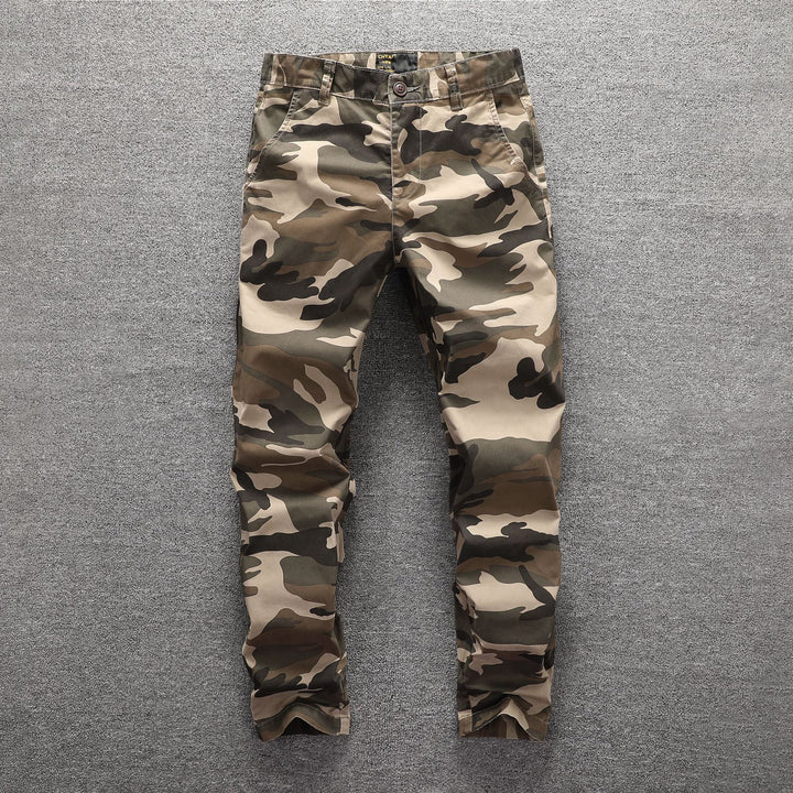 Herren Twill-Hose im Camouflage-Muster mit geradem Schnitt und Gürtelschlaufen Drune