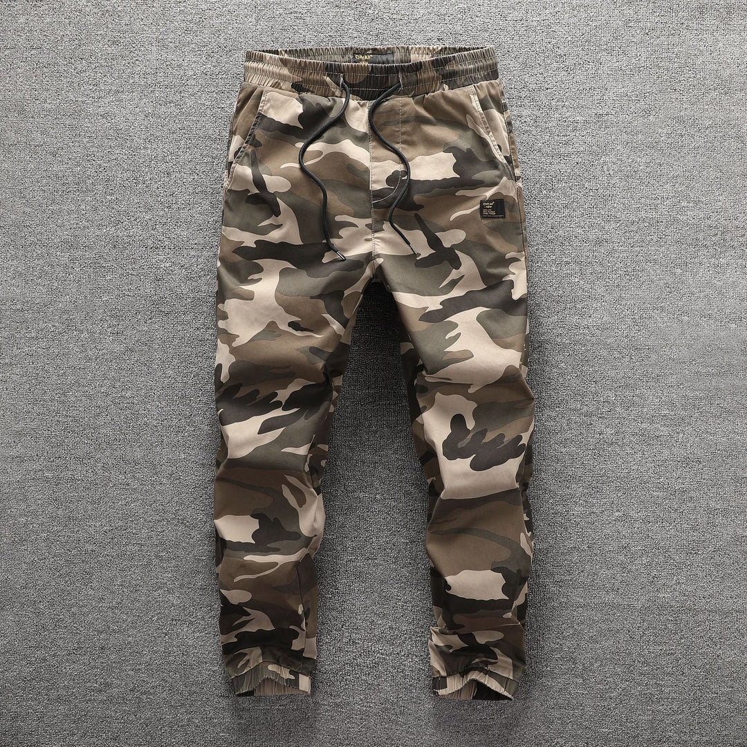Herren Cargohose im Camouflage-Look mit elastischem Bund und Kordelzug Drune