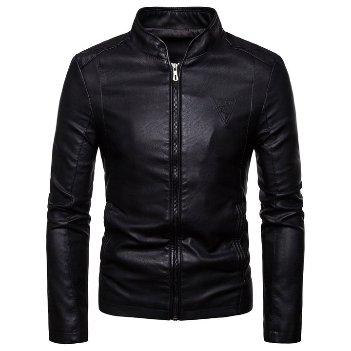Herren Schlanker Kunstleder-Fieldblouson mit minimalistischem Stehkragen und Reißverschluss Drune