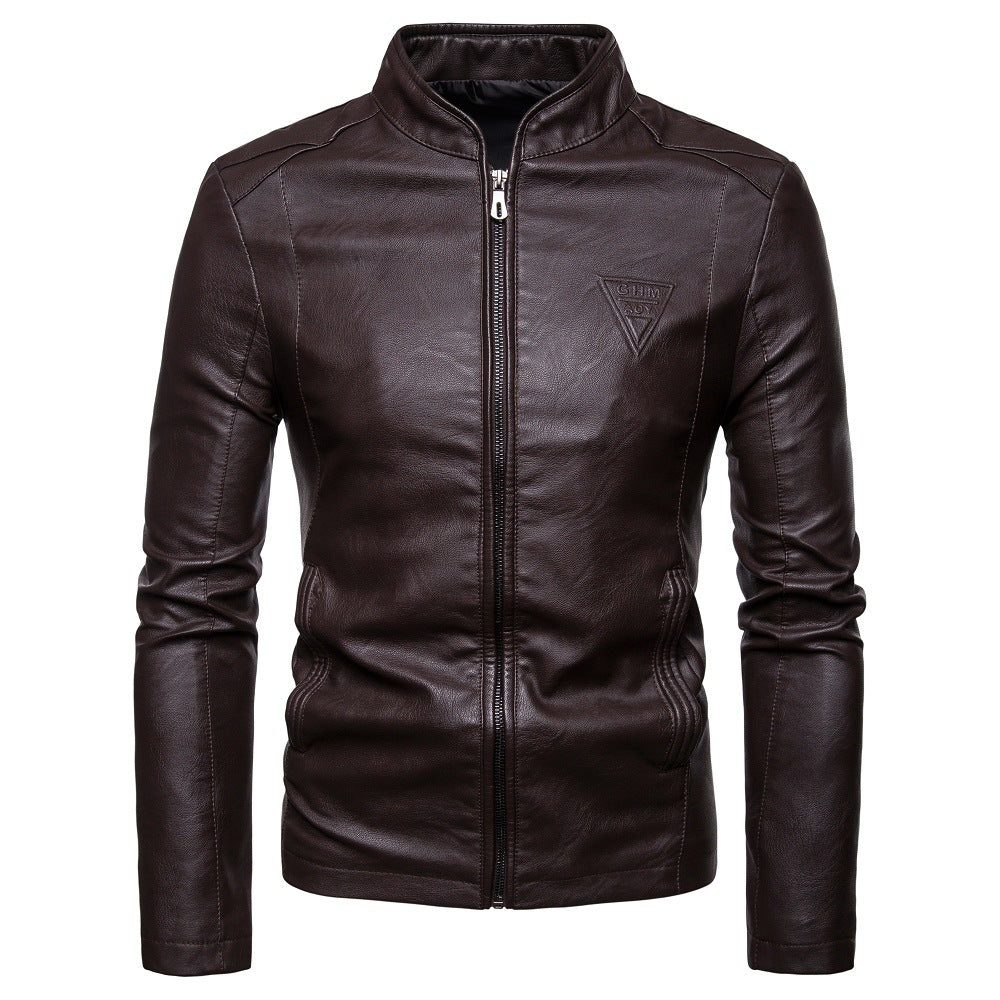 Herren Schlanker Kunstleder-Fieldblouson mit minimalistischem Stehkragen und Reißverschluss Drune