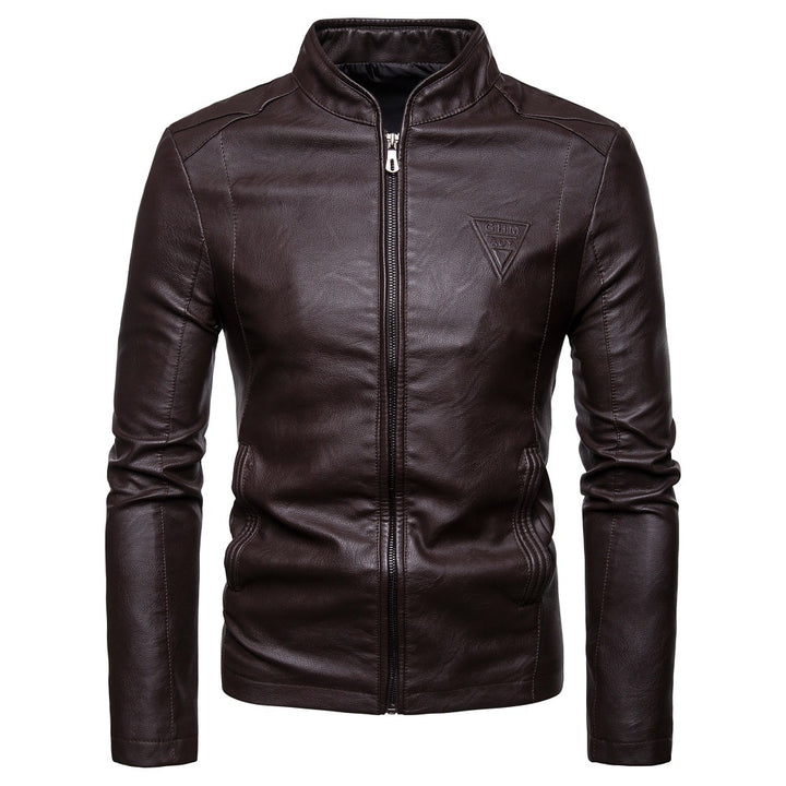 Herren Slim‑Fit Lederoptik‑Pilotenblouson mit Stehkragen und Ziernähten Drune