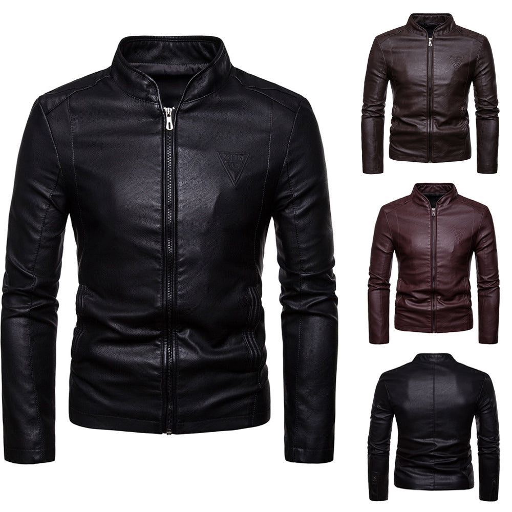 Herren Schlanker Kunstleder-Fieldblouson mit minimalistischem Stehkragen und Reißverschluss Drune