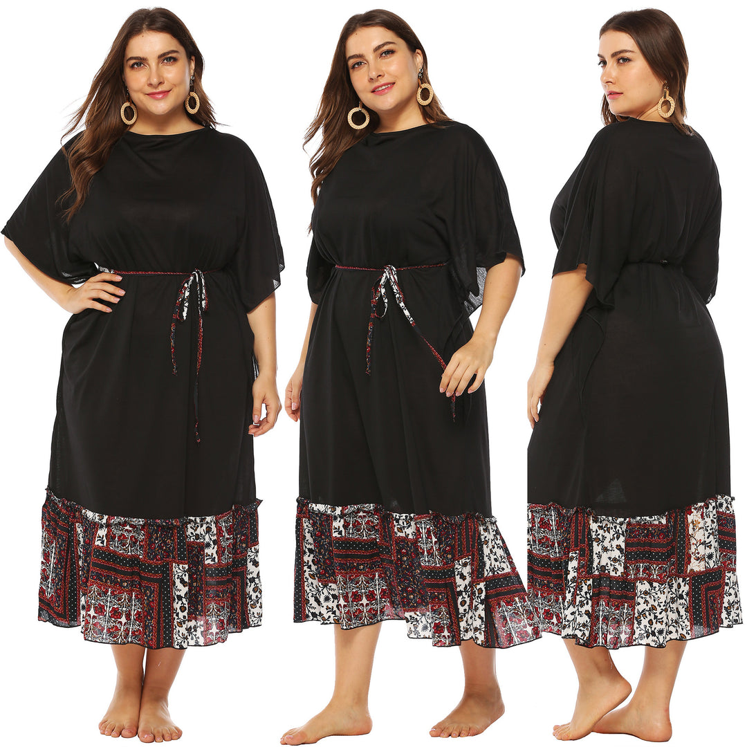Damen Freizeitkleid mit dekorativer Taillenschnürung und floralen Akzenten Drune