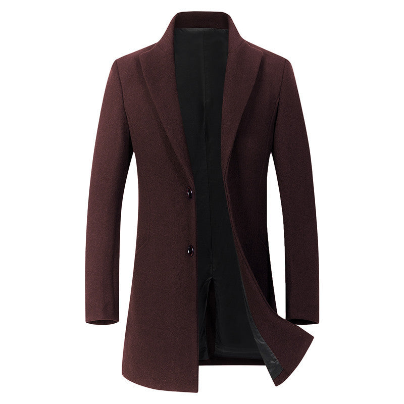 Herren Schmal geschnittener Longline-Mantel aus Wollmix mit minimalistischer Knopfleiste Drune