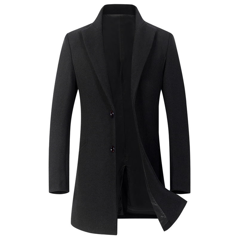 Herren Schmal geschnittener Longline-Mantel aus Wollmix mit minimalistischer Knopfleiste Drune
