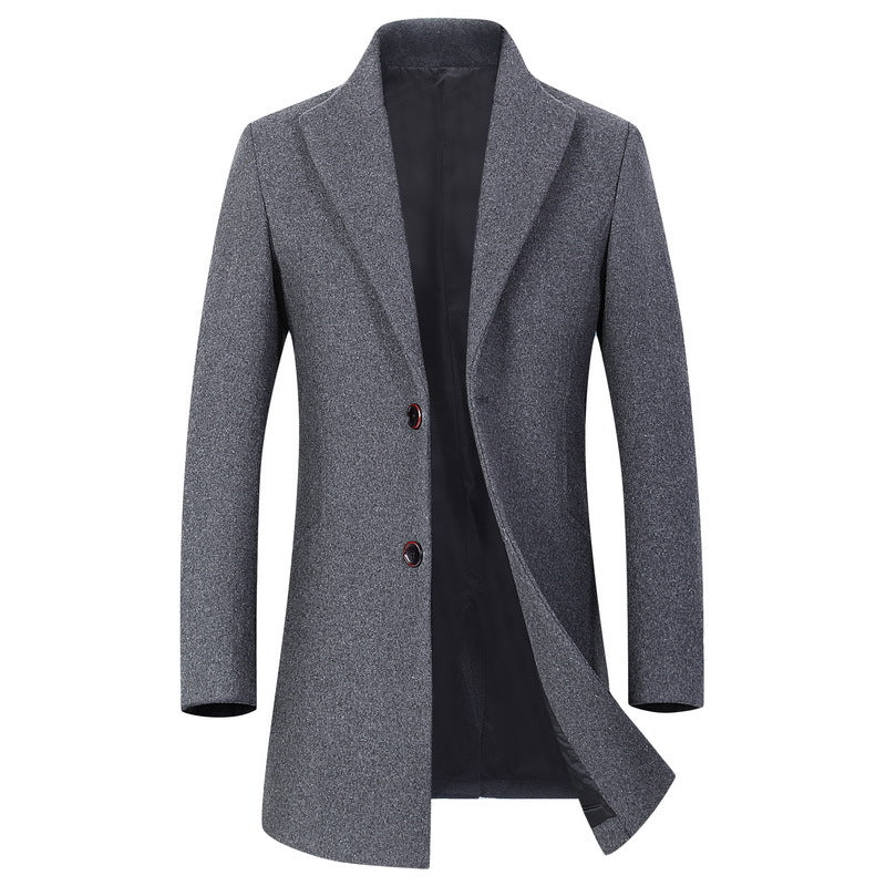 Herren Schmal geschnittener Longline-Mantel aus Wollmix mit minimalistischer Knopfleiste Drune
