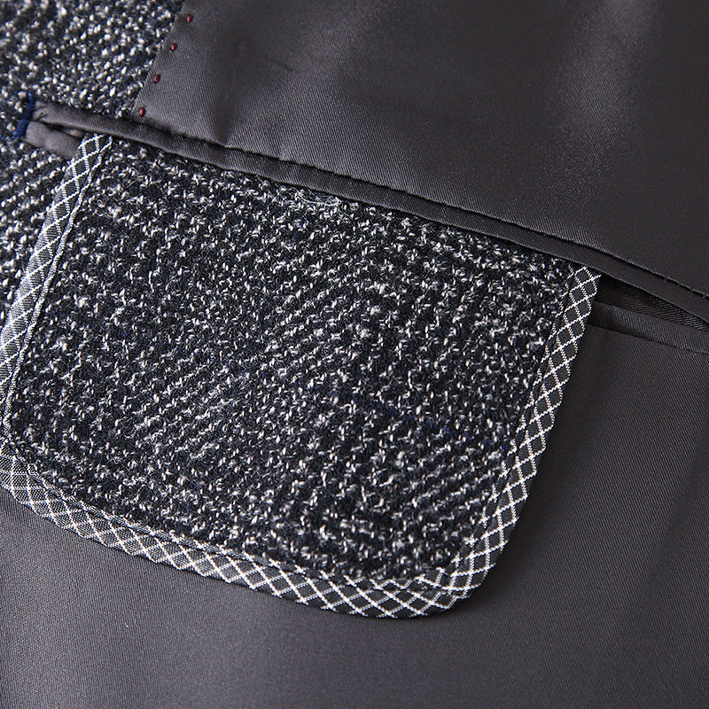 Herren Wollmischstoff Slim-Fit Sakko mit Glencheck-Muster und gesteppter Innenfütterung Drune