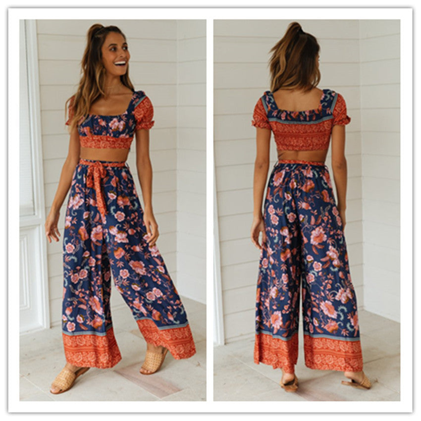 Damen Zweiteiliges Set mit cropped Oberteil und weiten Hosen Drune
