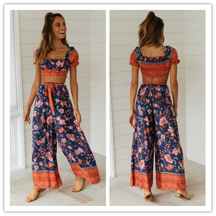 Damen Zweiteiliges Set mit cropped Oberteil und weiten Hosen Drune