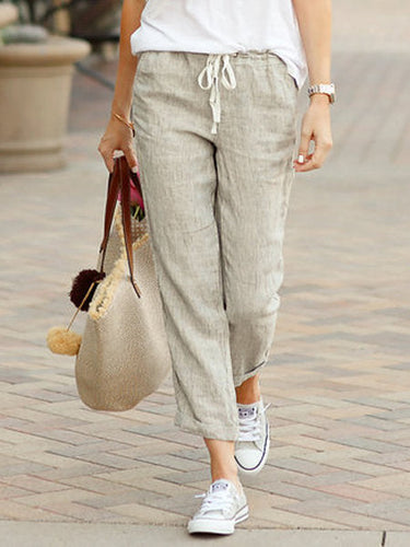 Damen Leichte Sommerhose mit Verstellbarem Bund und Seitlichen Taschen Drune