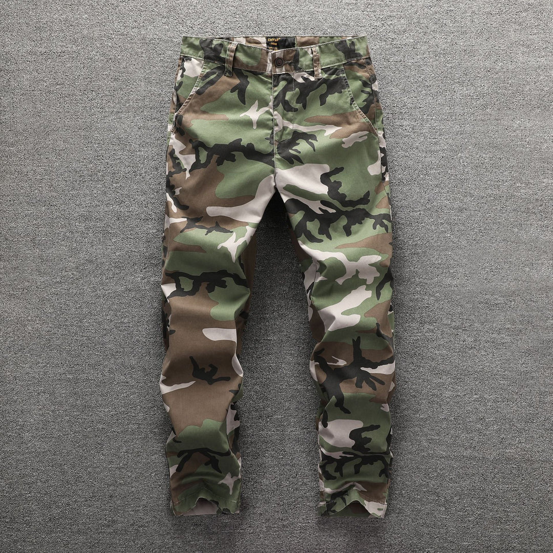 Herren Twill-Hose im Camouflage-Muster mit geradem Schnitt und Gürtelschlaufen Drune