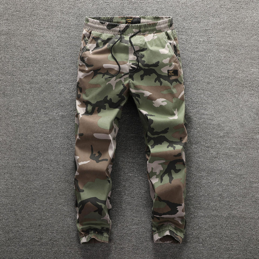 Herren Cargohose im Camouflage-Look mit elastischem Bund und Kordelzug Drune
