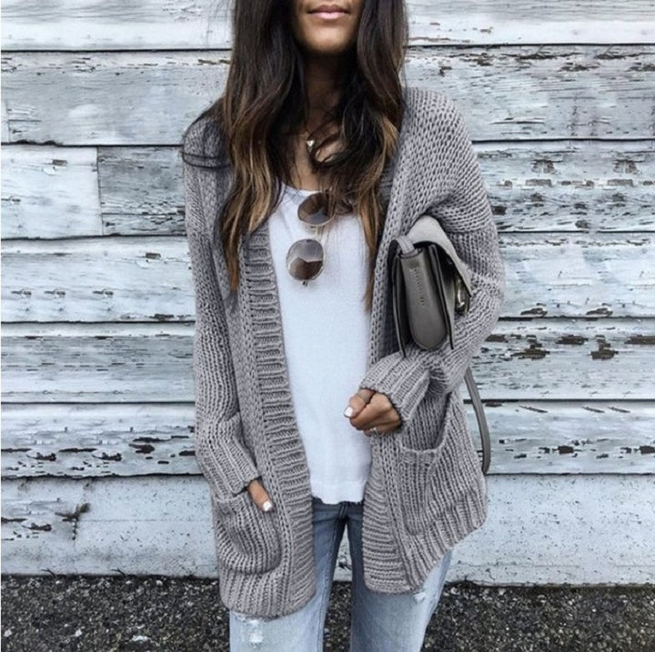 Damen kuschelige Strickjacke mit Taschen und lässigem Schnitt Drune