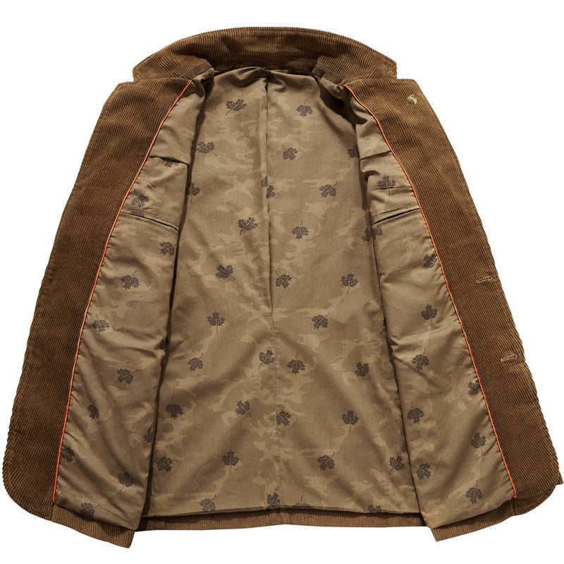 Herren Cord-Sakko mit floral-gemustertem Futter und Pattentaschen Drune