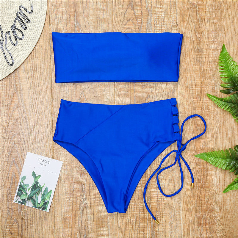 Damen Bandeau-Bikini mit hohem Taillenbund Drune