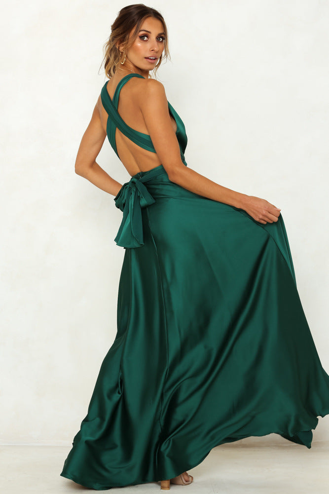 Damen elegantes Maxikleid mit raffiniertem Wickelausschnitt und langen Trägern Drune