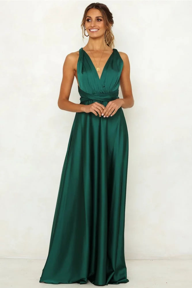 Damen elegantes Maxikleid mit raffiniertem Wickelausschnitt und langen Trägern Drune