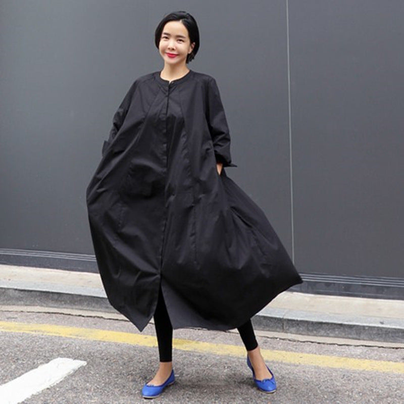 Damen Oversize-Hemdblusenkleid mit kastiger A-Linie, verdeckter Knopfleiste und Eingrifftaschen Drune