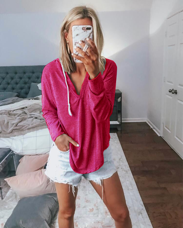 Damen lässiges Hoodie-Oberteil mit tiefem V-Ausschnitt und modernem Schnitt Drune