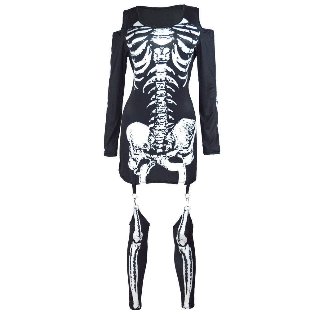 Damen Skelett-Minikleid mit schulterfreiem Cut-Out, figurbetontem Stretch-Jersey und abnehmbaren Strumpfhaltern Drune