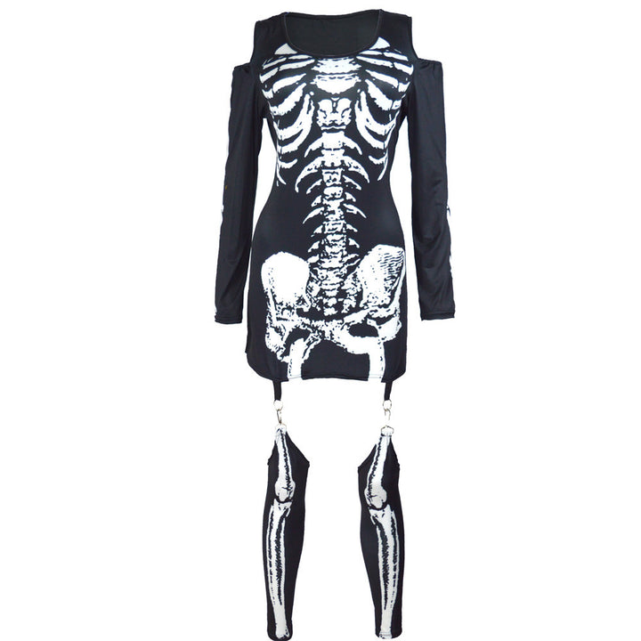 Damen Skelett-Minikleid mit schulterfreiem Cut-Out, figurbetontem Stretch-Jersey und abnehmbaren Strumpfhaltern Drune