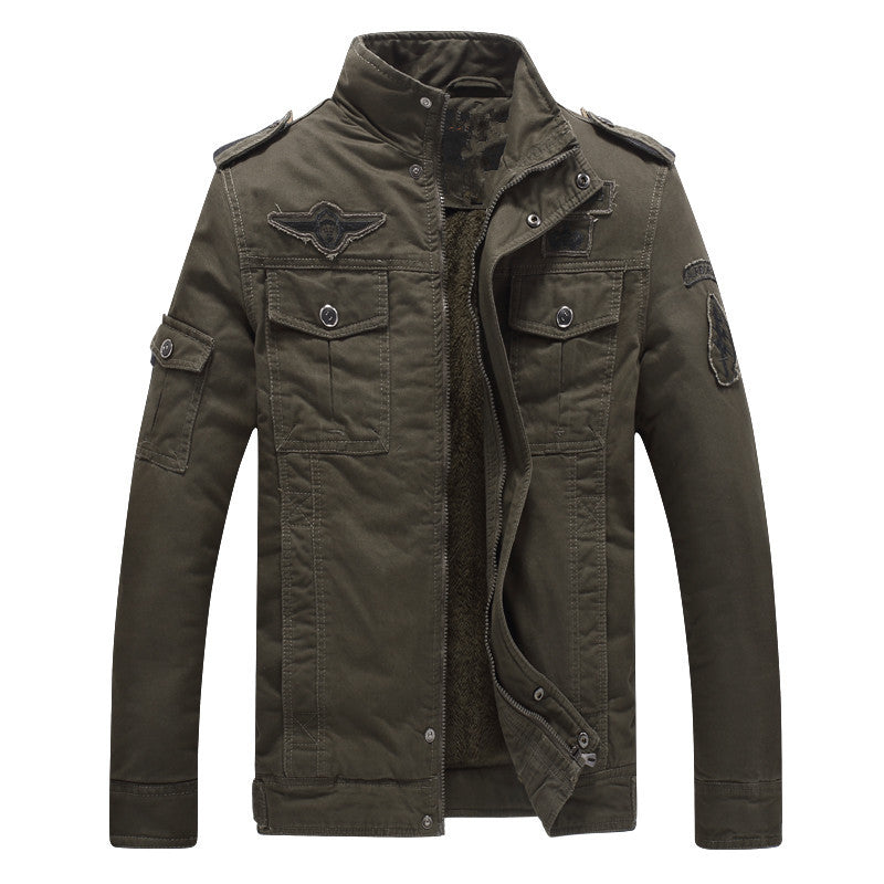 Herren Militärinspirierte Feldjacke mit Teddyfutter und Multifunktionstaschen Drune