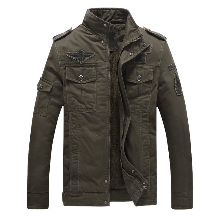 Herren Militärinspirierte Feldjacke mit Teddyfutter und Multifunktionstaschen Drune