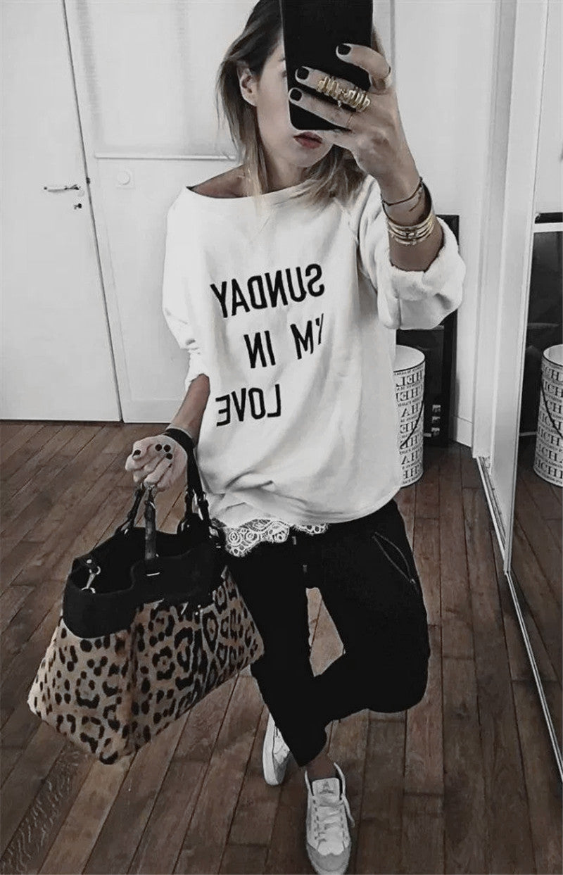 Damen lässiger Sweatshirt mit kreativem Schriftzug Drune