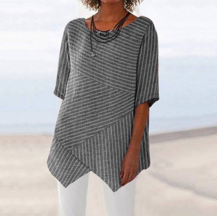 Damen asymmetrisches Tunika-Oberteil mit gestreiftem Design Drune