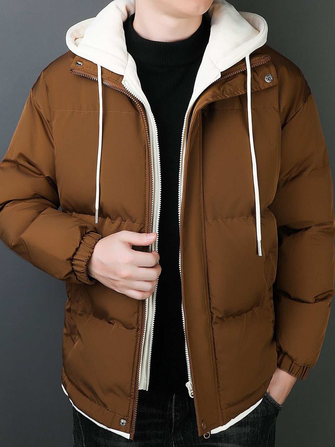 Drune |  Baumwoll Kapuzen Gefälschte Doppel Gepolsterte Winterjacke Für Herren - Perfekt für Alltagskleidung