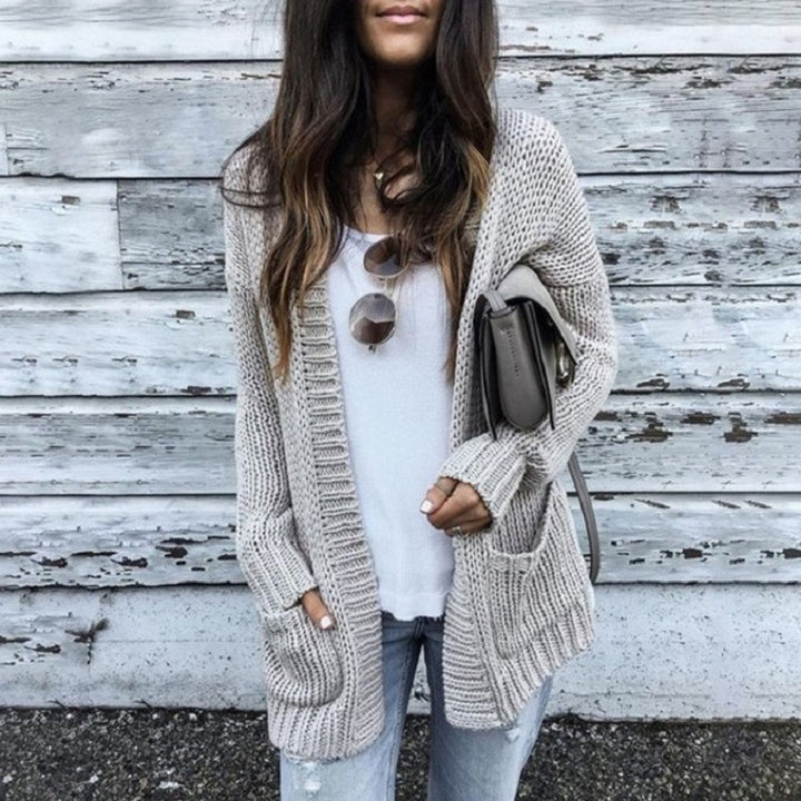 Damen kuschelige Strickjacke mit Taschen und lässigem Schnitt Drune