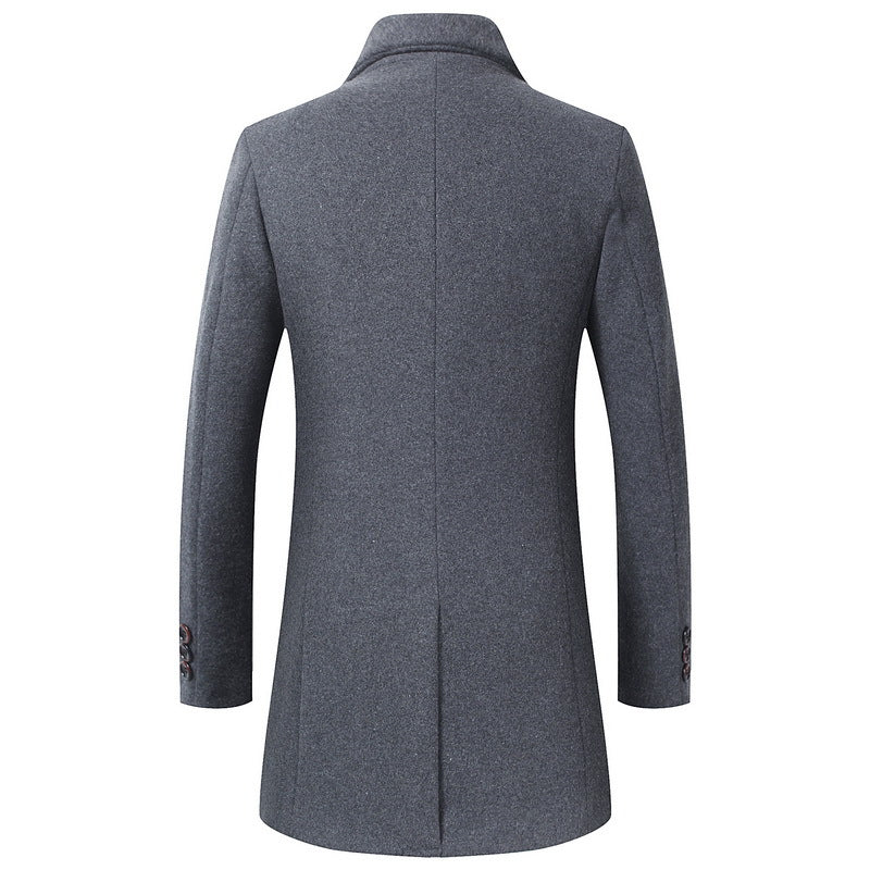 Herren Schmal geschnittener Longline-Mantel aus Wollmix mit minimalistischer Knopfleiste Drune