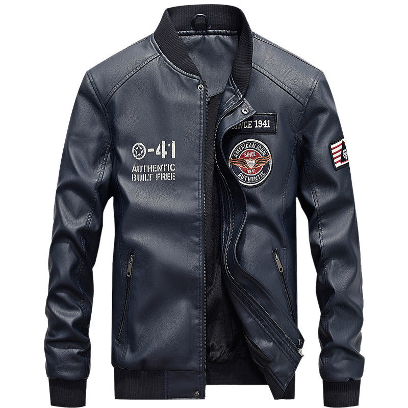 Herren Modische Kunstleder-Bomberjacke Drune