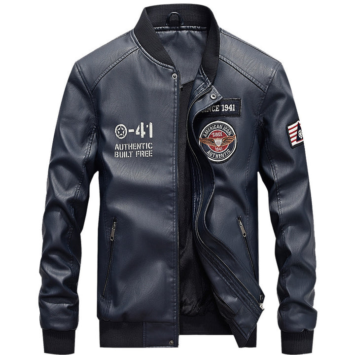 Herren Modische Kunstleder-Bomberjacke Drune