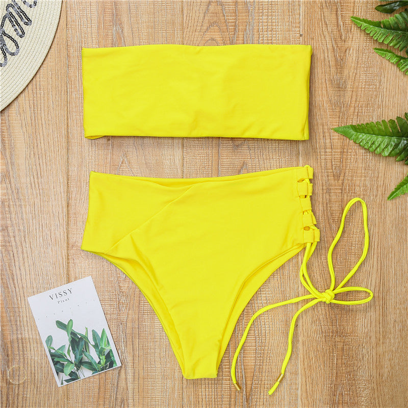 Damen Bandeau-Bikini mit hohem Taillenbund Drune