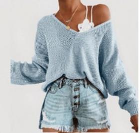 Damen lässiger Strickpullover mit tiefem V-Ausschnitt und lockerer Silhouette Drune