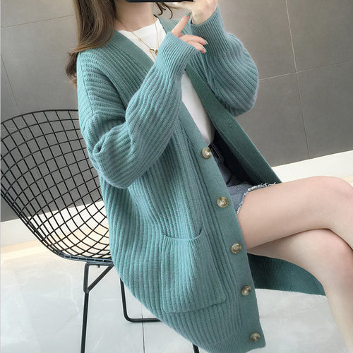 Damen Strickjacke mit Eingrifftaschen und Knopfleiste Drune