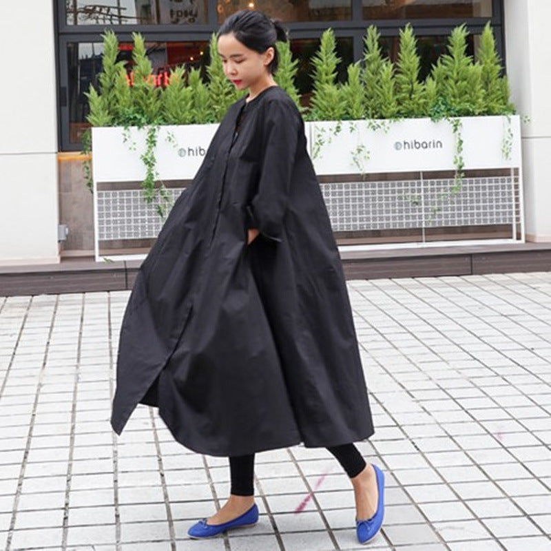 Damen Oversize-Hemdblusenkleid mit kastiger A-Linie, verdeckter Knopfleiste und Eingrifftaschen Drune