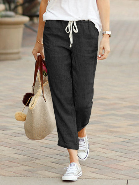 Damen Leichte Sommerhose mit Verstellbarem Bund und Seitlichen Taschen Drune