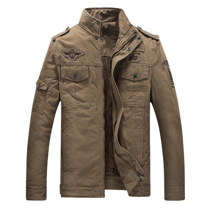 Herren Militärinspirierte Feldjacke mit Teddyfutter und Multifunktionstaschen Drune