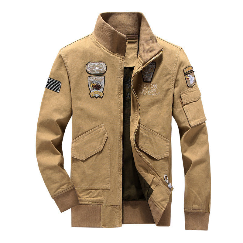 Herren Militärinspirierte Fieldjacke mit Wappenpatches und Stehkragen Drune