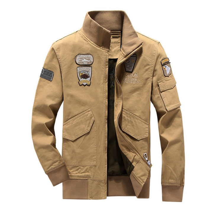 Herren Militärinspirierte Fieldjacke mit Wappenpatches und Stehkragen Drune