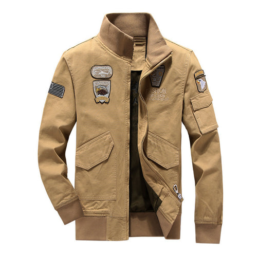 Herren Militärinspirierte Fieldjacke mit Wappenpatches und Stehkragen Drune