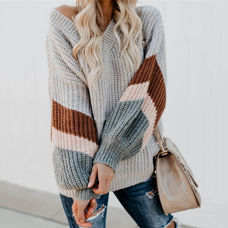 Damen Oversized Strickpullover mit modernem Farbblockdesign Drune