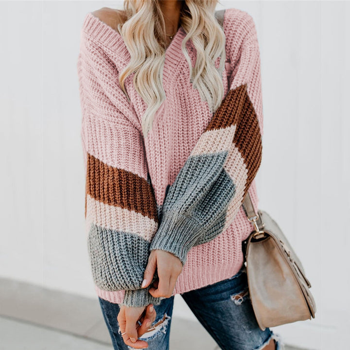 Damen Oversized Strickpullover mit modernem Farbblockdesign Drune