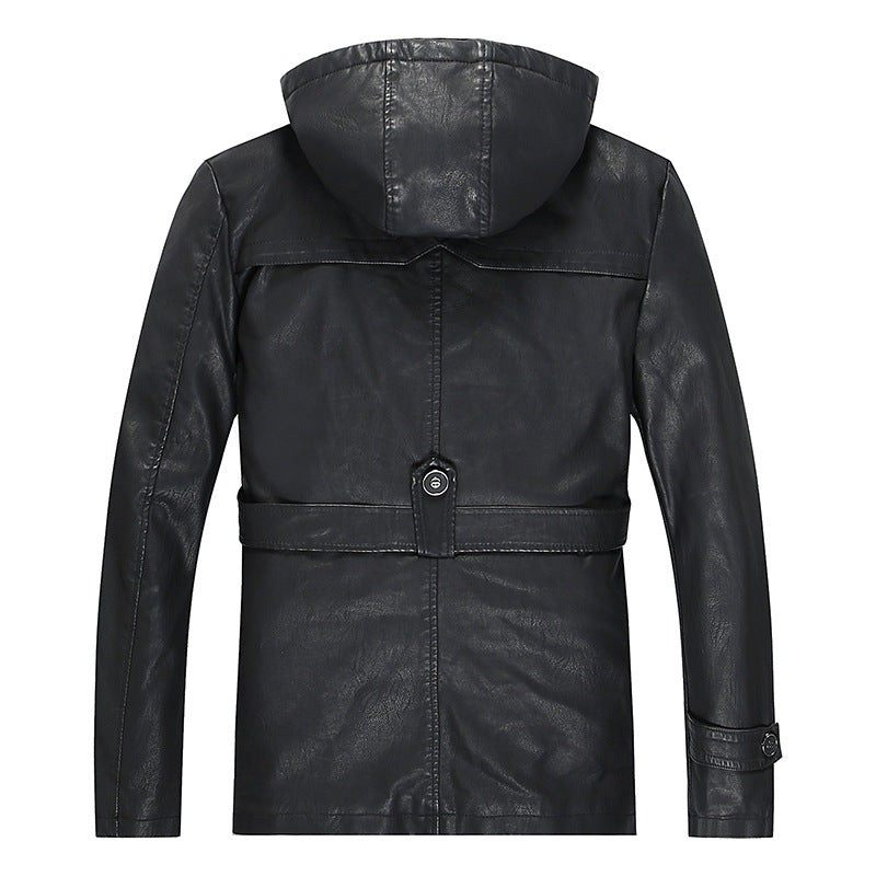 Herren Lederjacke mit Kapuze und Teddyfutter, multifunktionale Utility-Bikerjacke Drune