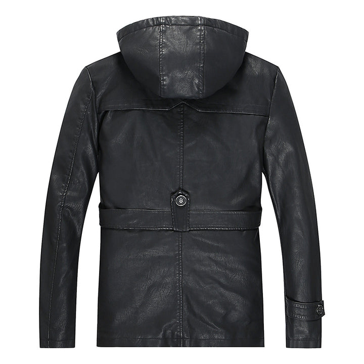 Herren Lederjacke mit Kapuze und Teddyfutter, multifunktionale Utility-Bikerjacke Drune