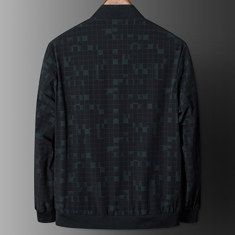 Herren Schmal geschnittene Bomberjacke mit feinem Pixel‑Karo und durchgehendem Reißverschluss Drune