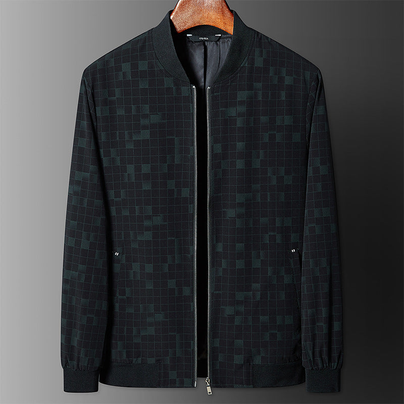 Herren Schmal geschnittene Bomberjacke mit feinem Pixel‑Karo und durchgehendem Reißverschluss Drune