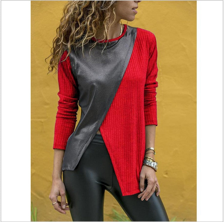 Damen Langarmshirt mit kontrastierendem Stoffmix und asymmetrischem Saum Drune